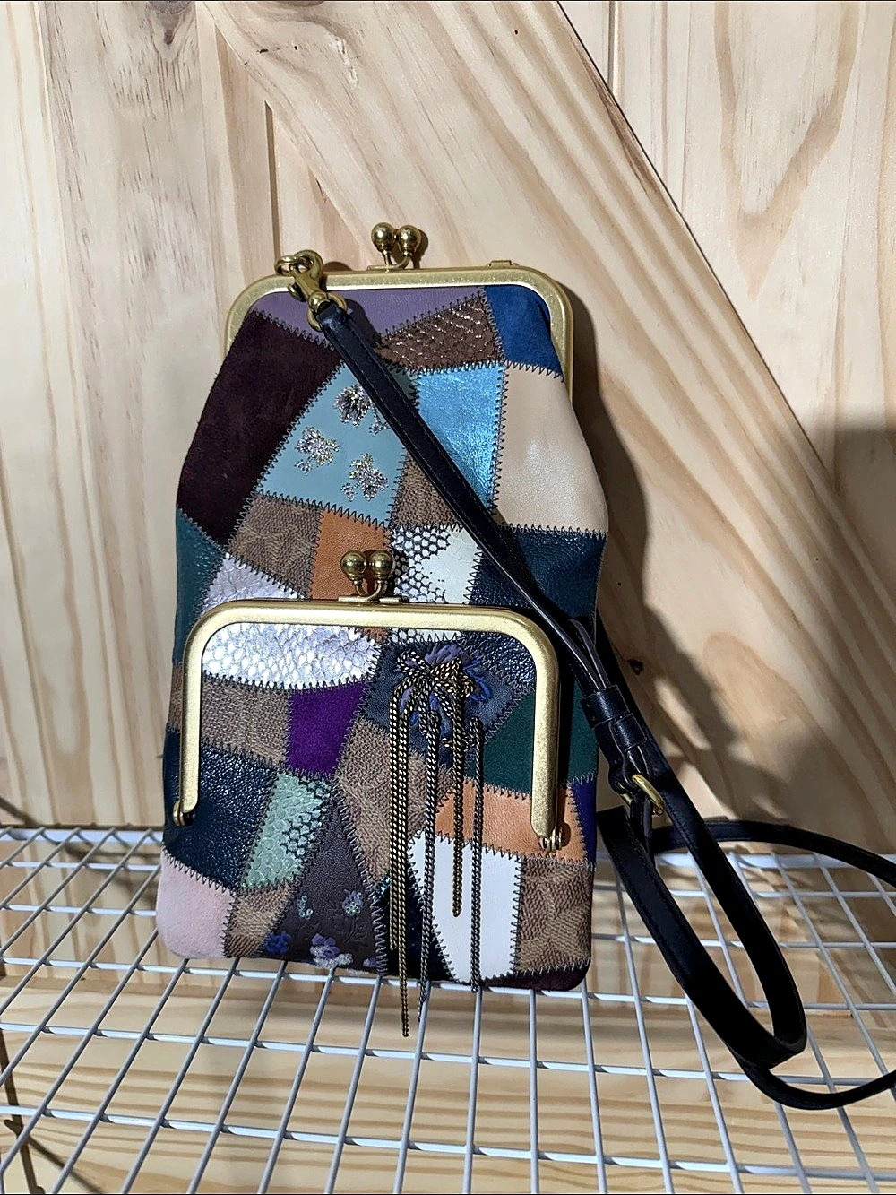 COACH Double Frame Crossbody with Signature Patchwork